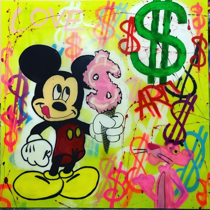 Painting titled "Mickey Mouse x Pink…" by Art_abc_colours, Original Artwork, Acrylic