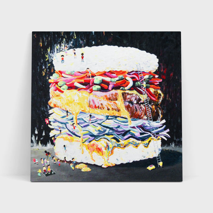 Pittura intitolato ""Rice Burger Day is…" da Ham6baang6 Laang6, Opera d'arte originale, Acrilico