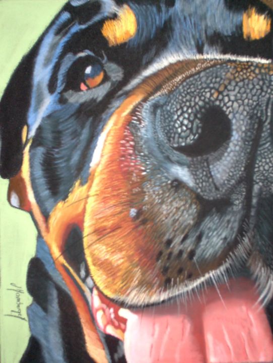 Painting titled "rottweiler.jpg" by Les Pastels De Julie, Original Artwork, Pastel