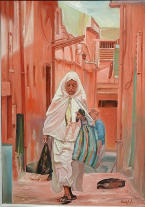 Peinture intitulée "Femme au haïk" par Sid-Ahmed Hamdad, Œuvre d'art originale, Huile