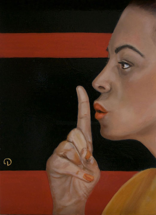 Painting titled "Can you keep a secr…" by Danielle Hameleers, Original Artwork, Oil