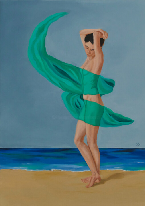 Pittura intitolato "Green swirl" da Danielle Hameleers, Opera d'arte originale, Olio Montato su Telaio per barella in legno