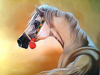 Painting titled "Arabin horse  阿拉伯马…" by Hamid Bouteldja, Original Artwork