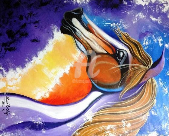Painting titled "Dream horse 梦幻马 (2)" by Hamid Bouteldja, Original Artwork