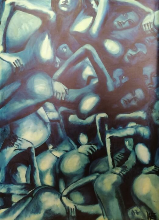 Painting titled "The Petrification o…" by Hamid Valentin Esmann, Original Artwork, Oil Mounted on Wood Stretcher frame