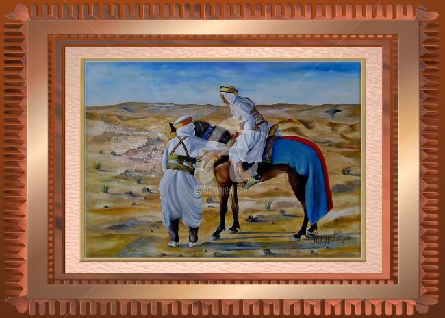 Painting titled "le cavalier de dese…" by Hamid Kadri, Original Artwork, Oil