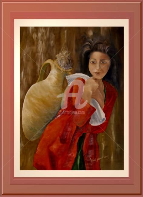 Peinture intitulée "la porteuse de jarr…" par Hamid Kadri, Œuvre d'art originale, Huile
