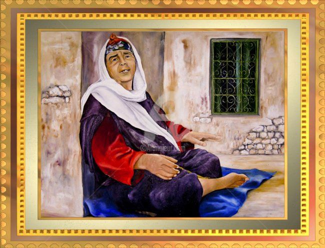 Peinture intitulée "grand mere Zohra" par Hamid Kadri, Œuvre d'art originale, Huile