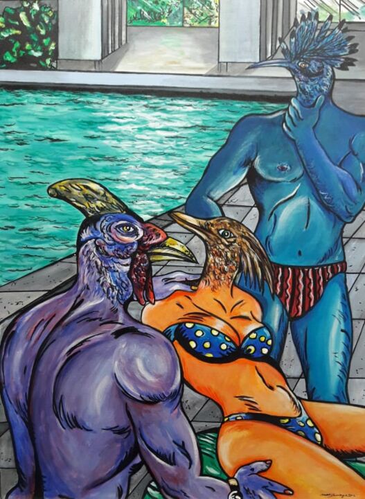 Pintura intitulada "Tarde en la piscina" por Hamlet Sauvage Max, Obras de arte originais, Acrílico