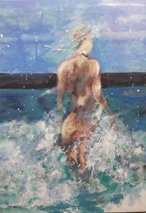 Pittura intitolato "Nudo al mare" da Hamlet Sauvage Max, Opera d'arte originale, Olio