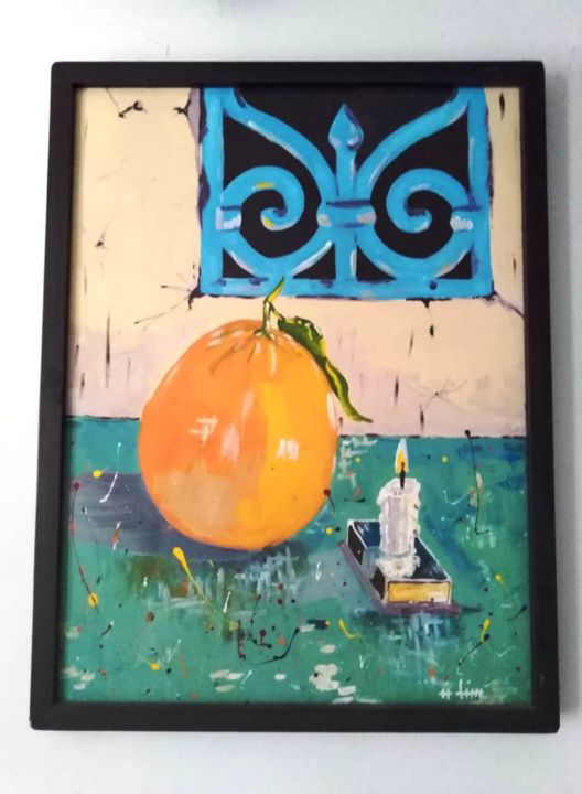 Painting titled "Nature morte et bou…" by Hammadi Snene, Original Artwork, Ink Mounted on Wood Stretcher frame