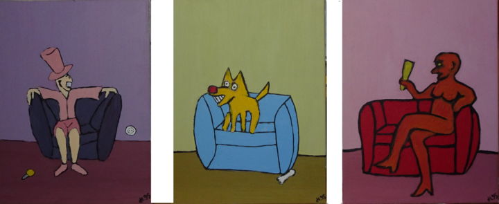 Malarstwo zatytułowany „Sofa-Triptychon” autorstwa Dieter Hamm, Oryginalna praca