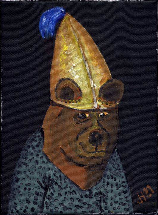 Malerei mit dem Titel "Bär mit Goldhelm" von Dieter Hamm, Original-Kunstwerk, Acryl