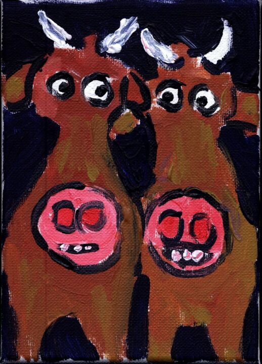 Pintura intitulada "Zwei Kühe" por Dieter Hamm, Obras de arte originais, Acrílico