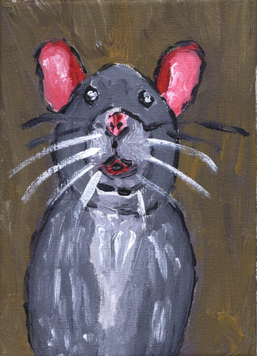 Malerei mit dem Titel "Kleine Ratte" von Dieter Hamm, Original-Kunstwerk, Acryl