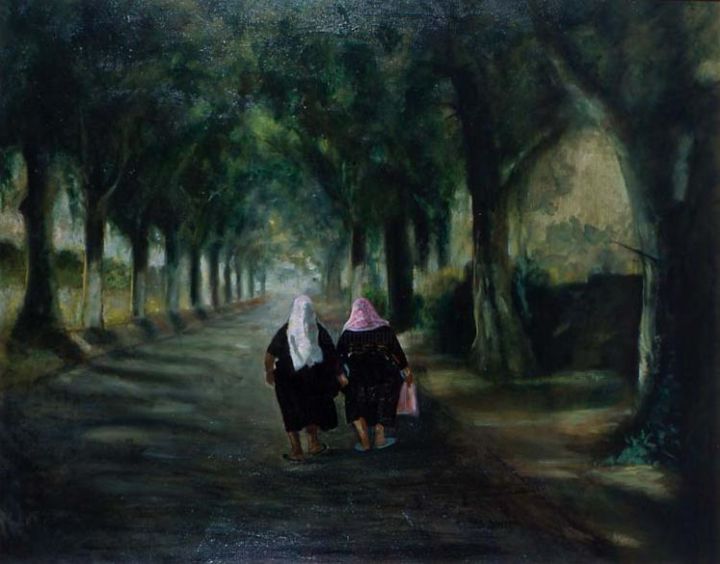Painting titled "sentier" by Narjess B Hamouda, Original Artwork, Oil