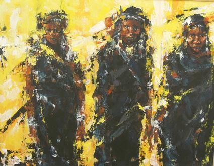 Pintura intitulada "Trois femmes Touare…" por Hamoudi, Obras de arte originais, Óleo