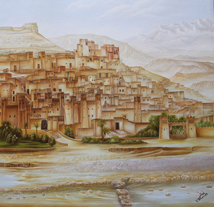Peinture intitulée "Kasbah ait ben hadd…" par Hamza Rhani, Œuvre d'art originale, Huile