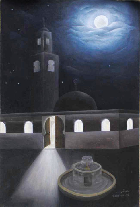 Painting titled "l'aube" by Hamza Rhani, Original Artwork, Oil