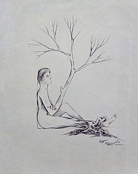 Dessin intitulée "branches de l'été" par Hamza Rhani, Œuvre d'art originale, Stylo à bille