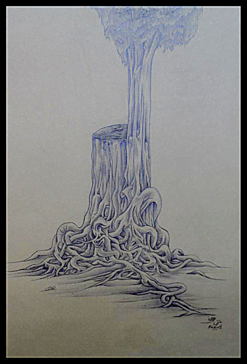 Drawing titled "origine racines" by Hamza Rhani, Original Artwork, Pencil