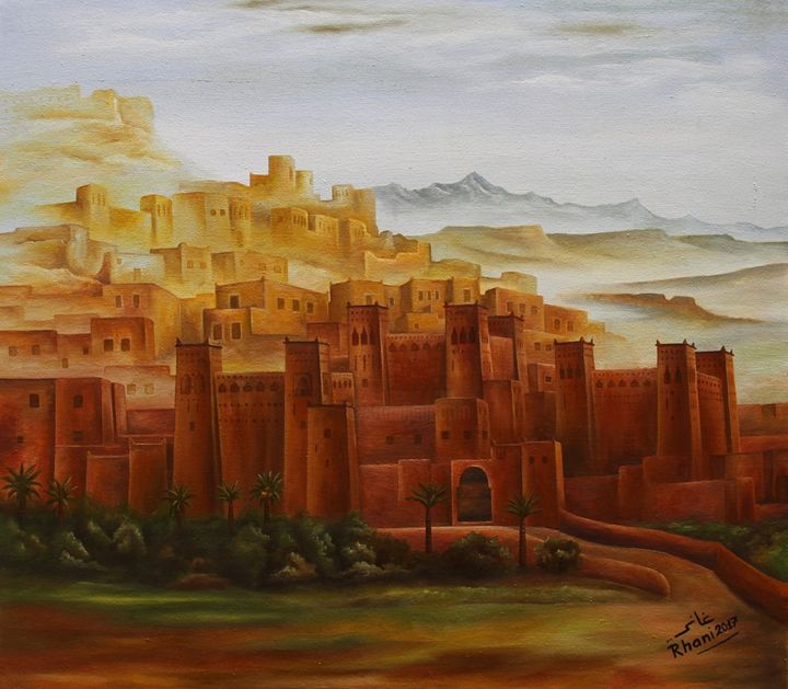 Peinture intitulée "Kasbah ait ben hadd…" par Hamza Rhani, Œuvre d'art originale, Huile
