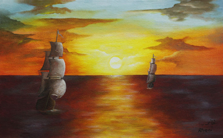 Peinture intitulée "les navires" par Hamza Rhani, Œuvre d'art originale, Acrylique