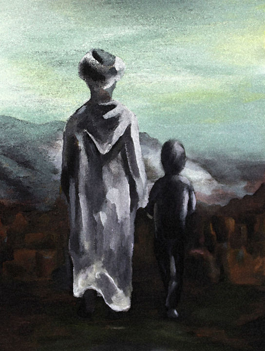 Картина под названием "père et fils" - Hamza Rhani, Подлинное произведение искусства, Акрил