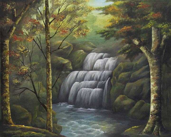 Painting titled "cascade" by Hamza Rhani, Original Artwork, Oil