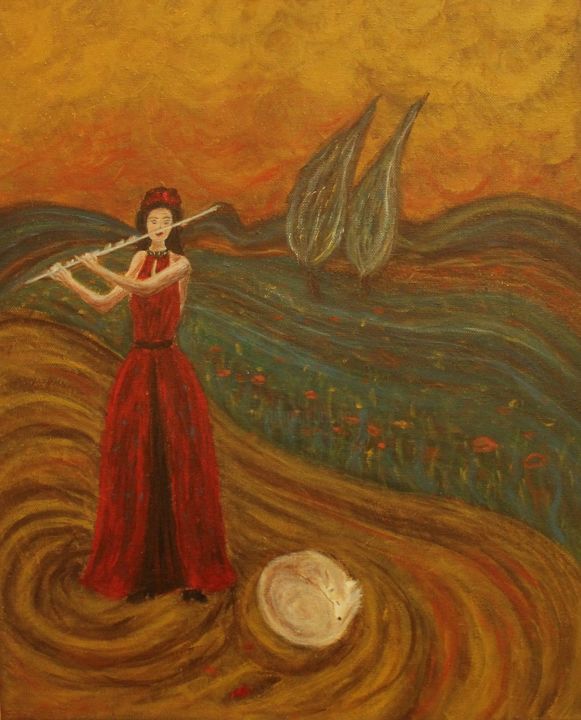 Painting titled "Woman with a Flute" by Hana Agić, Original Artwork, Acrylic