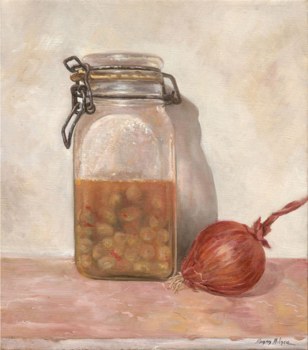 Картина под названием "Olives & Onion" - Hanan Milner, Подлинное произведение искусства, Другой