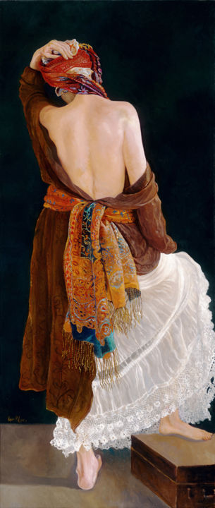 Pintura intitulada "Woman with Colorful…" por Hanan Milner, Obras de arte originais, Outro