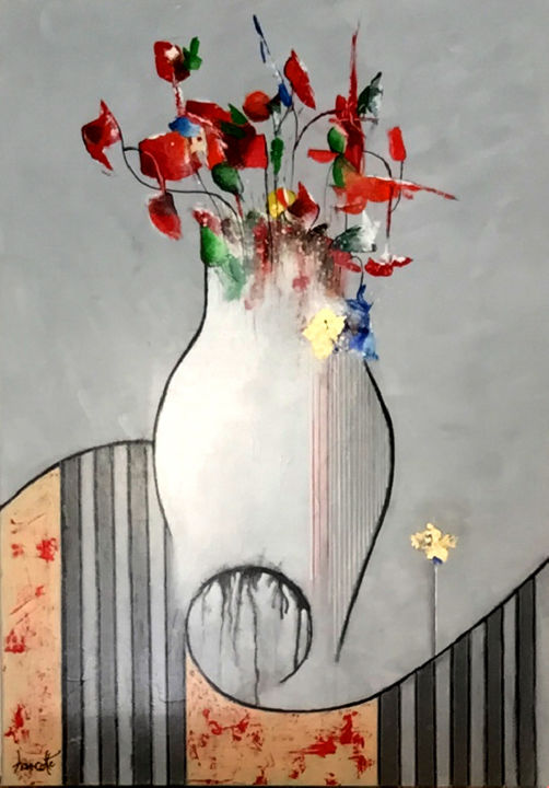 Painting titled "Fleurs 41" by Gilles Hancotte, Original Artwork, Acrylic