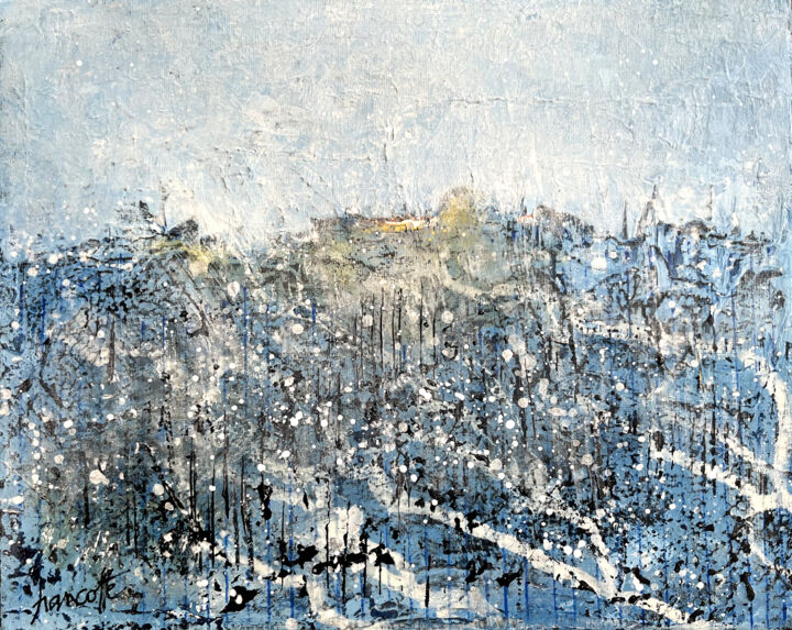Pittura intitolato "Paysage bleu" da Gilles Hancotte, Opera d'arte originale, Acrilico