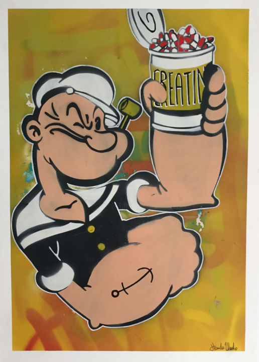 Painting titled "Genuine muscles" by Hando Wado, Original Art, Acrylic