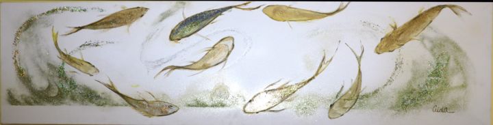 Картина под названием "Золотые рыбки" - Аида Ханемайер, Подлинное произведение искусства, Масло