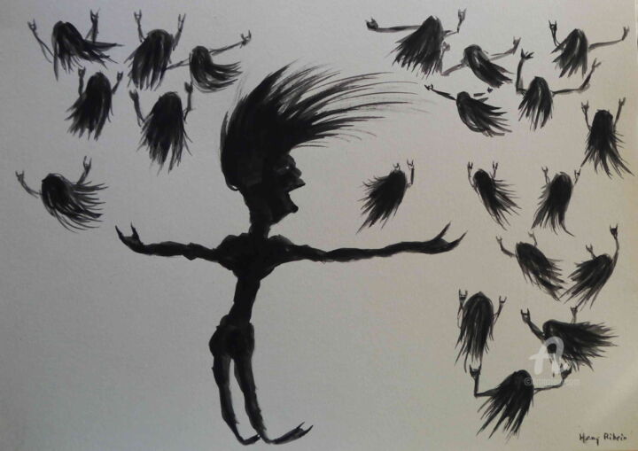 Dibujo titulada "Headbangers for eve…" por Hang Ribeir, Obra de arte original, Tinta