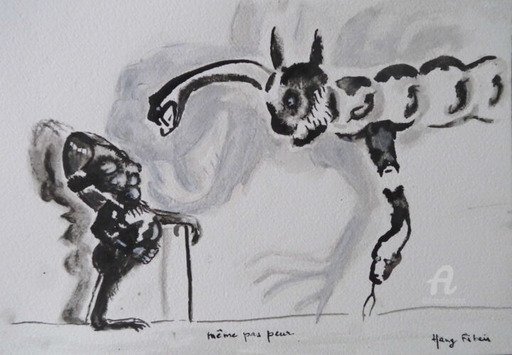 Drawing titled "Même pas peur/ I'm…" by Hang Ribeir, Original Artwork, Ink