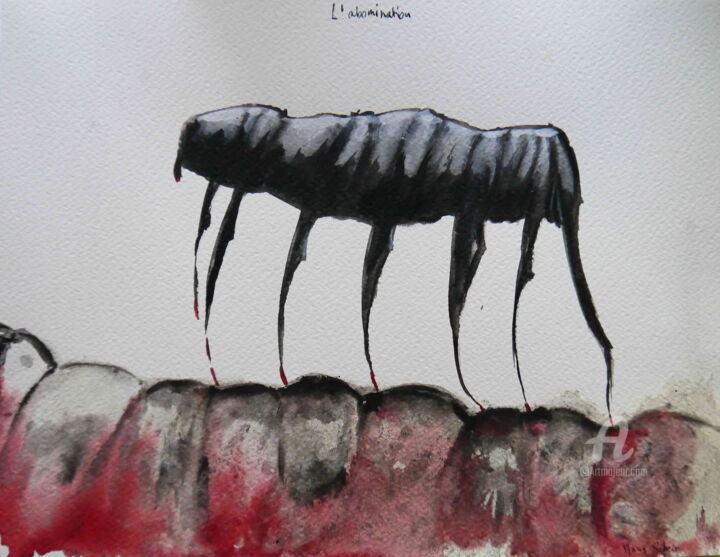 Drawing titled "L'abomination" by Hang Ribeir, Original Artwork, Ink