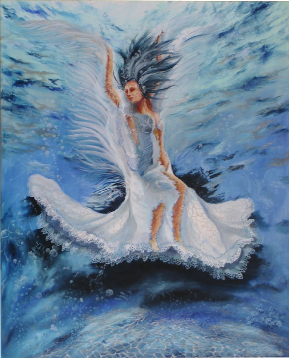 Painting titled "Blue Angel" by Štefan Hangácsi, Original Art, Oil