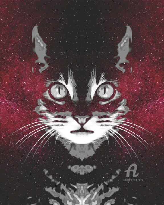 Digital Arts titled "Galaxy Cat" by Vicky Hanggara, Original Artwork, 2D Digital Work