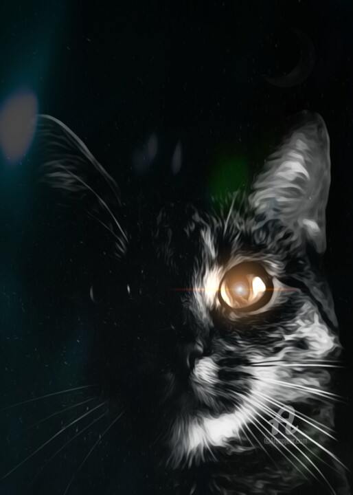 Digital Arts titled "Black Cat" by Vicky Hanggara, Original Artwork, Digital Painting