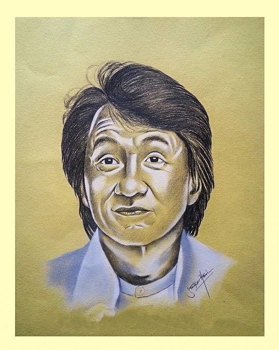 Drawing titled "#Jackie_Chan" by Hani Artworks, Original Artwork, Conté