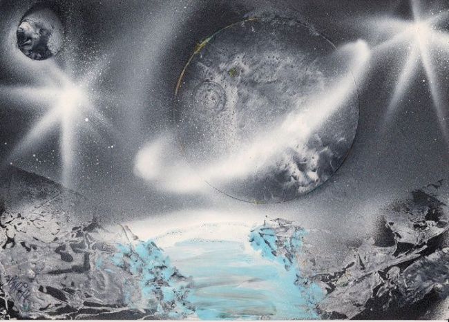 Pintura intitulada "Sky in night" por Grzywacz, Obras de arte originais