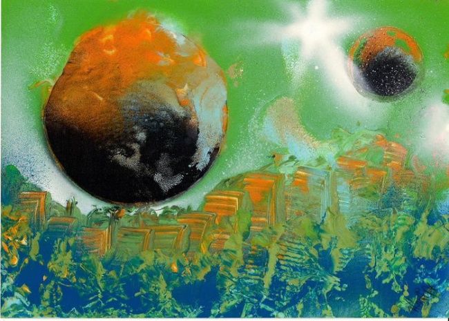 Malarstwo zatytułowany „Two worlds on the t…” autorstwa Grzywacz, Oryginalna praca