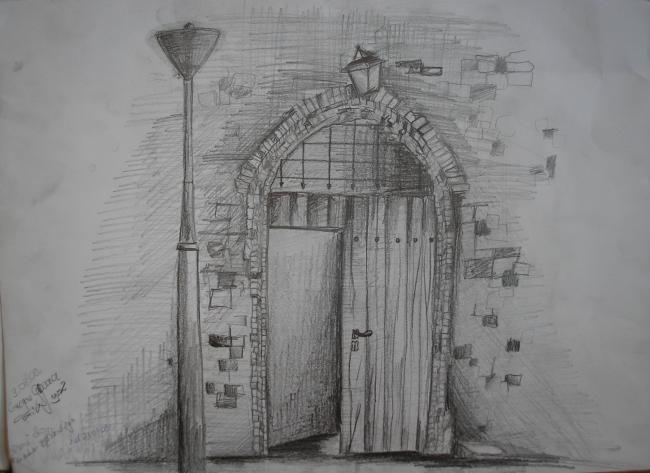 Rysunek zatytułowany „Door in Castel” autorstwa Grzywacz, Oryginalna praca