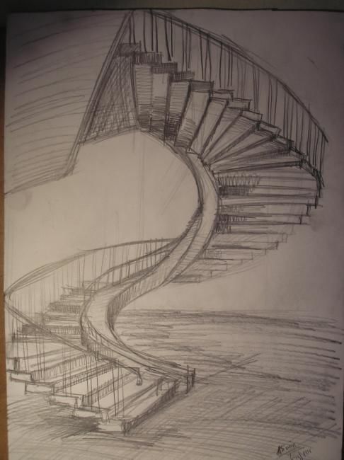 Tekening getiteld "Stairs" door Grzywacz, Origineel Kunstwerk