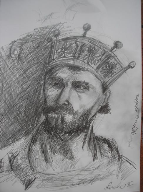 Drawing titled "Mieszko II" by Grzywacz, Original Artwork