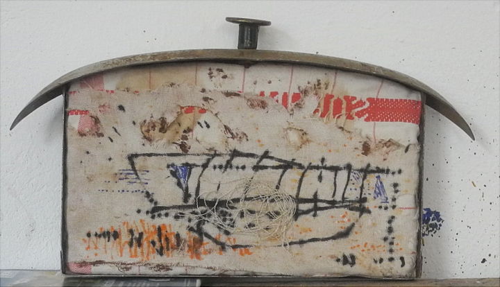 Pintura titulada "papierboot auf hohe…" por Hanínga Thiel, Obra de arte original, Oleo Montado en Metal