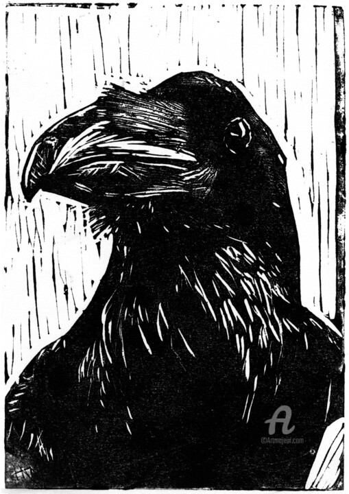 Printmaking titled "That's So Raven" by Hank Wandle, Original Artwork, Linocuts